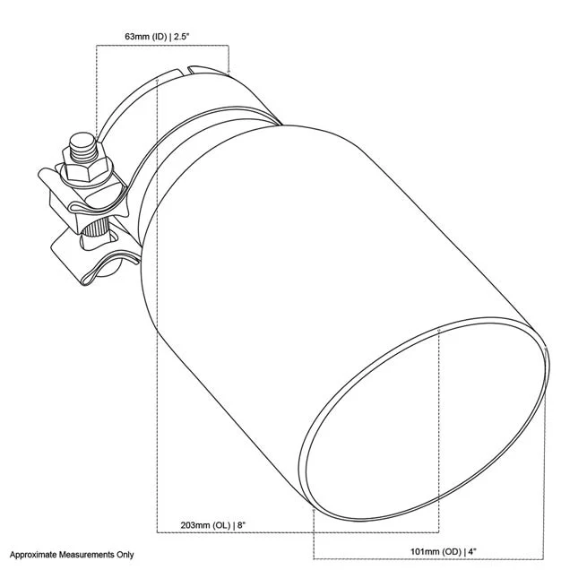 Exhaust Tip Angle Cut Inner Cone 2.5" In - 102mm Out 8" Long 304 Black Chrome - Image 2