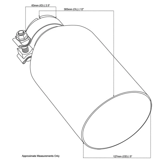 Exhaust Tip Angle Cut Inner Cone 2.5" In - 127mm Out 12" Long 304 Black Chrome - Image 2