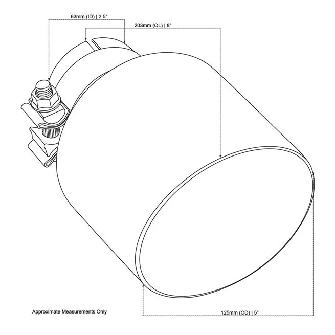Exhaust Tip Angle Cut Inner Cone 2.5" In - 127mm Out 8" Long 304 Black Chrome - Image 2
