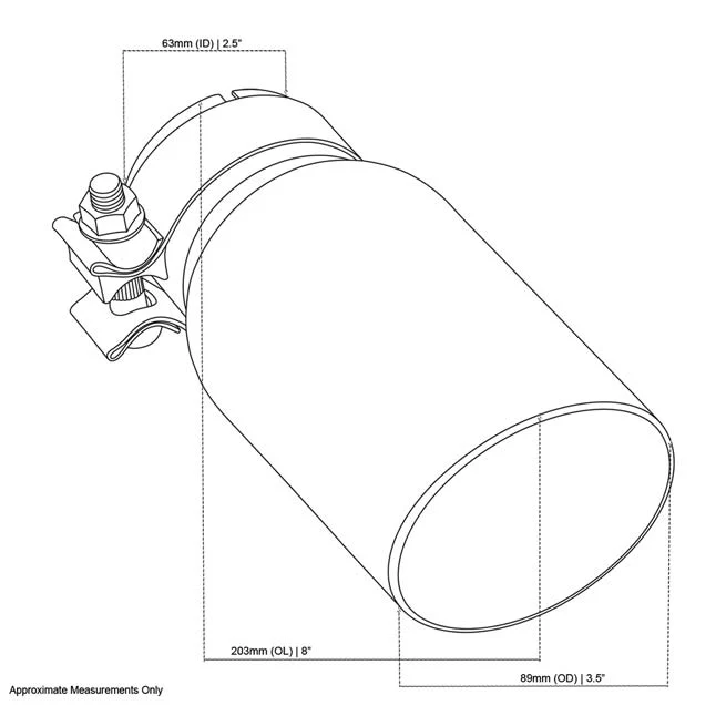 Exhaust Tip Angle Cut Inner Cone 2.5" In - 89mm Out 8" Long 304 Stainless - Image 2