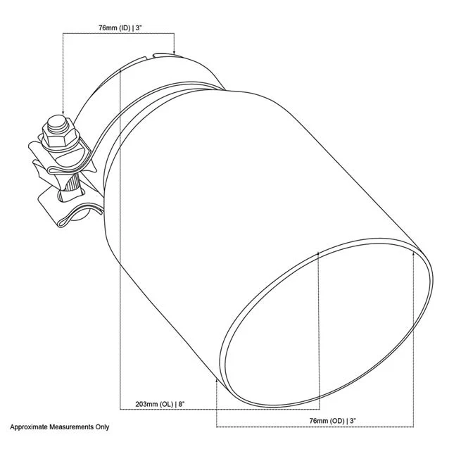 Exhaust Tip Angle Cut Inner Cone 3" In - 114mm Out 8" Long 304 Stainless - Image 2