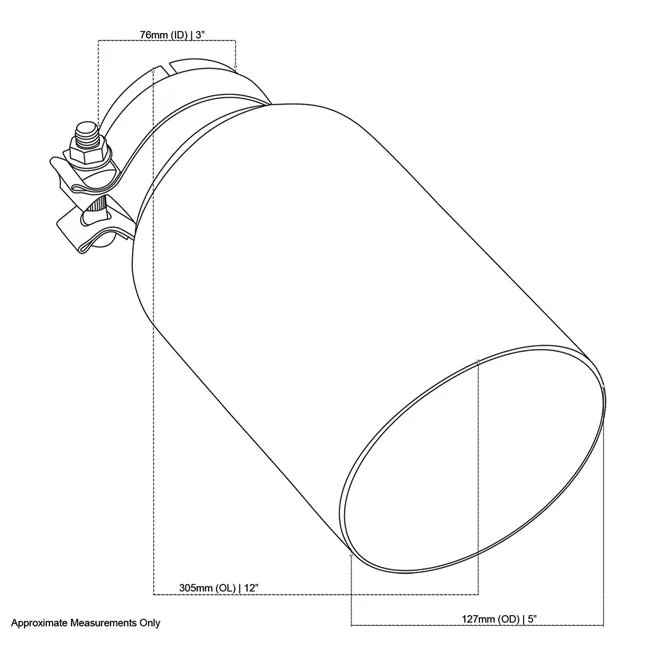 Exhaust Tip Angle Cut Inner Cone 3" In - 127mm Out 12" Long 304 Black Chrome - Image 2