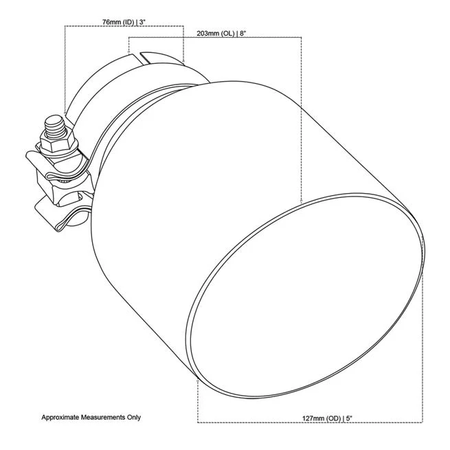 Exhaust Tip Angle Cut Inner Cone 3" In - 127mm Out 8" Long 304 Black Chrome - Image 2