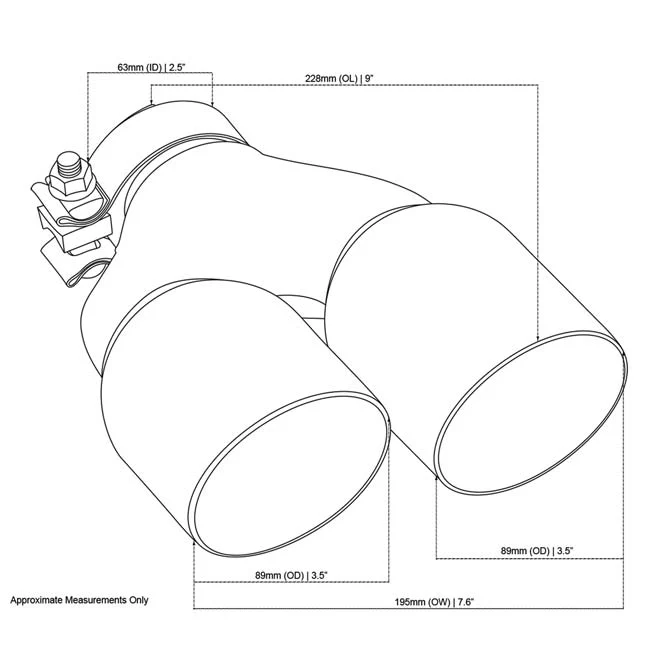 Exhaust Tip Y-Piece Inner Cone 2.5" In Dual 3.5" Out 9" Long LHS 304SS - Image 2