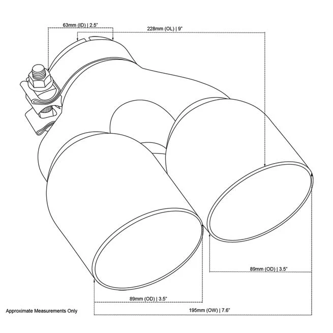 Exhaust Tip Y-Piece Inner Cone 2.5" In Dual 3.5" Out 9" Long RHS 304SS - Image 2
