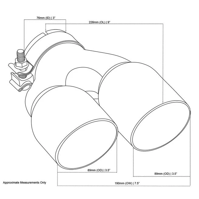 Exhaust Tip Y-Piece Inner Cone 3 Inch In - Dual 3.5 Inch Out 9" Long LHS 304SS - Image 2
