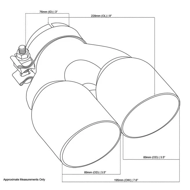 Exhaust Tip Y-Piece Inner Cone 3 Inch In - Dual 3.5 Inch Out 9" Long RHS 304SS - Image 2