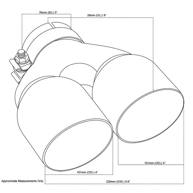 Exhaust Tip Y-Piece Inner Cone 3 Inch In - Dual 4 Inch Out 9" Long RHS 304SS - Image 2
