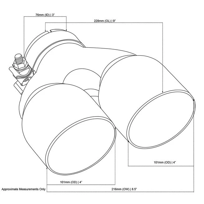 Exhaust Tip Y-Piece Inner Cone 3 Inch In - Dual 4" Out 9" Long LHS Polished SS - Image 2